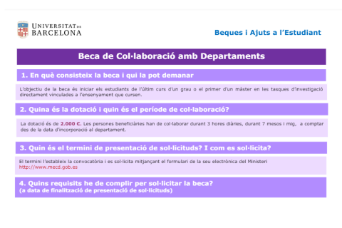 Beques de col·laboració en departaments